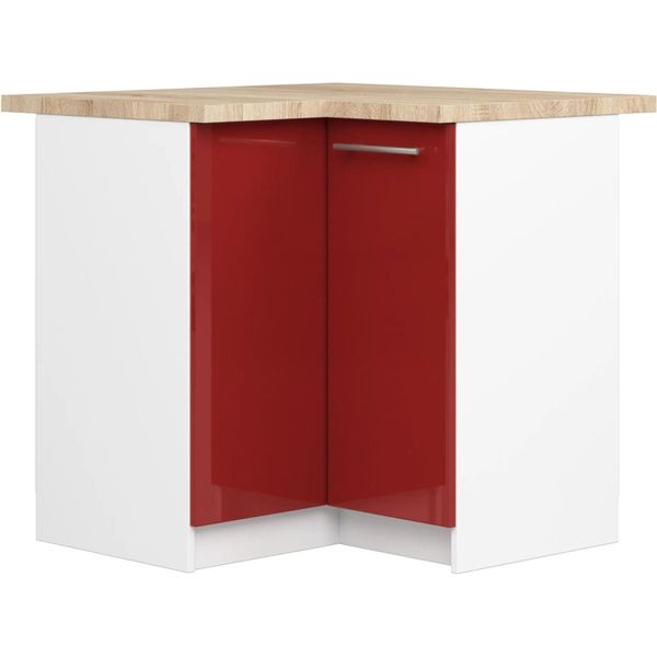 Armadio Angolare Oliwia S90/90 In Bianco E Rosso Lucido Per Cucina Con Ante Pieghevoli E 2 Ripiani-image