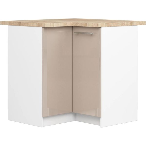 Armadio Angolare Oliwia S90/90 Bianco Cappuccino Lucido Per Cucina E Stoccaggio-image
