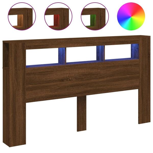 Vidaxl Testata Led Marrone Effetto Rovere 180X18,5X103,5 Cm Materiale A Base Di Legno-image