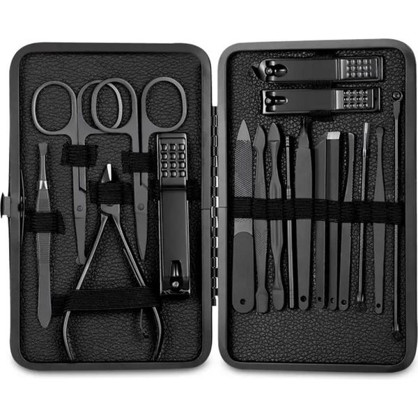 Set Per La Cura Delle Unghie - Forbici Per Unghie - Forbici - Taglio - Set Da 18 Pezzi - Acciaio Inossidabile - Nero-image