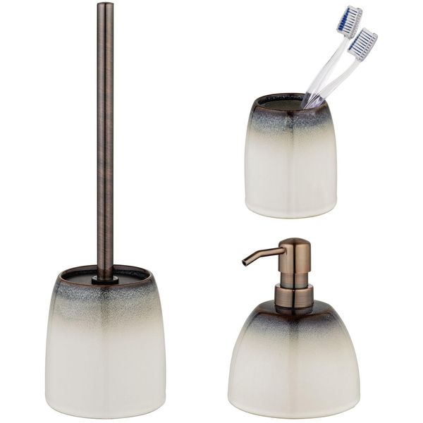 Badaccessoire-Set "»Osteto«", Beige, GläNzend, Edelstahl, Keramik, SchÖNer WOHNEN-KOLLEKTION, Badaccessoires-Sets, Aus Keramik, Mit Zahnputzbecher, Seifenspender Und Wc-Garnitur-image