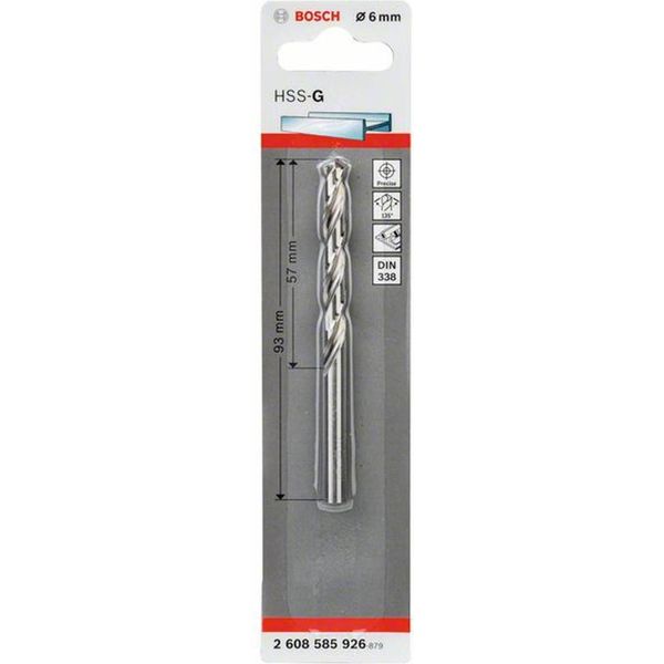 Bosch Punta Per Metallo HSS-G, Din 338, 6 X 57 X 93 Mm, Confezione Da 1 Pz-image