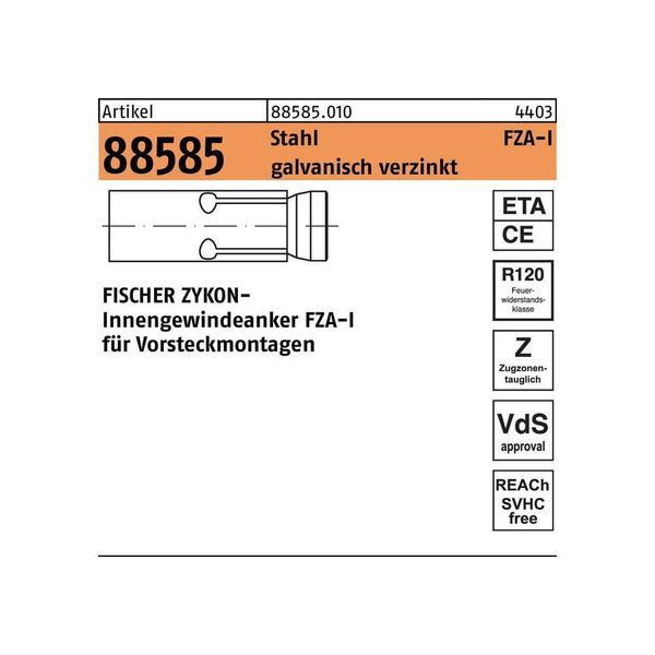 Ancoraggio Fischer Zykon Filettato Internamente Fza 22X100 M12 I 10 Pz-image
