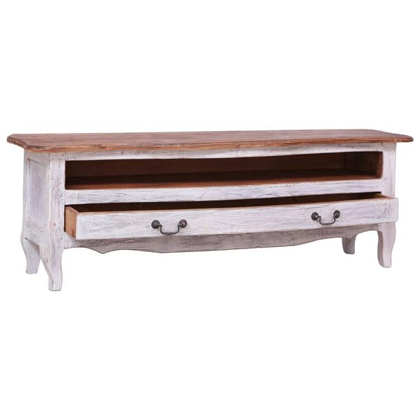 Syfax™ Mobile Porta Tv 120X30X40 Cm Bianco In Legno Massello Di Mogano-image