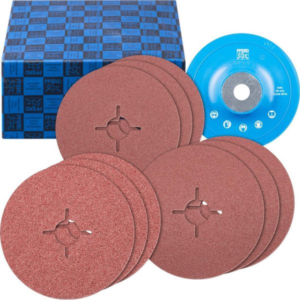 Pferd Tools Set Di Dischi In Fibra 10 Pezzi In Corindone 125 Mm A36, 60, 80 Con Platorello Gt Universale-image