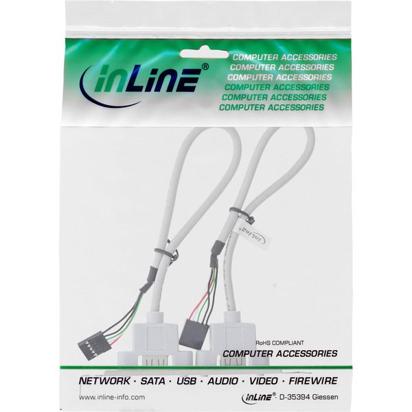 Inline® 33390 Staffa Per Slot Usb 2.0, Da 2 Prese Usb A 2 Connettori Postali A 5 Pin, 0,3 M-image