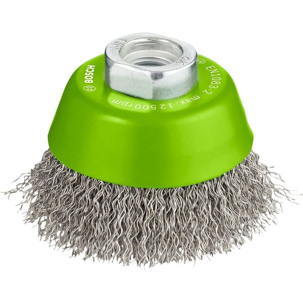 Bosch Spazzola A Tazza In Acciaio Inox Filo Ondulato 65 Mm 0,3 Mm 12500 Rpm M 14-image