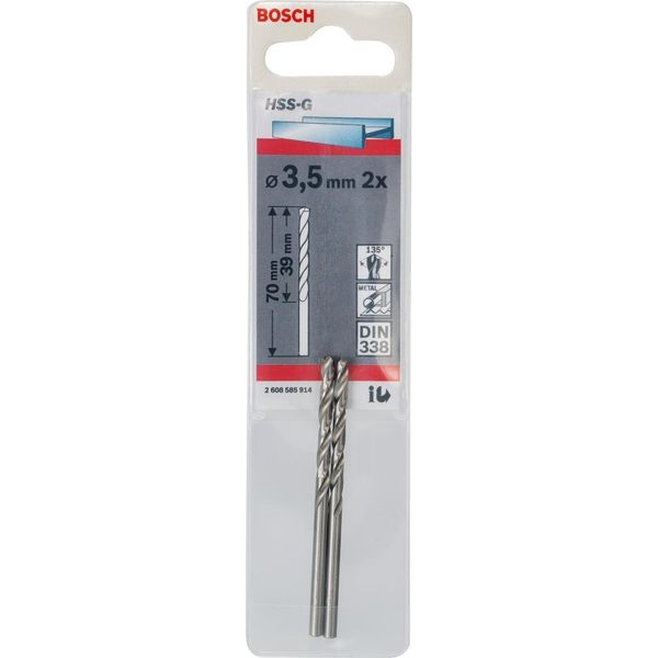 Punta Per Metallo HSS-G, Din 338, 3,5 X 39 X 70 Mm, Confezione Da 2 Pz-image