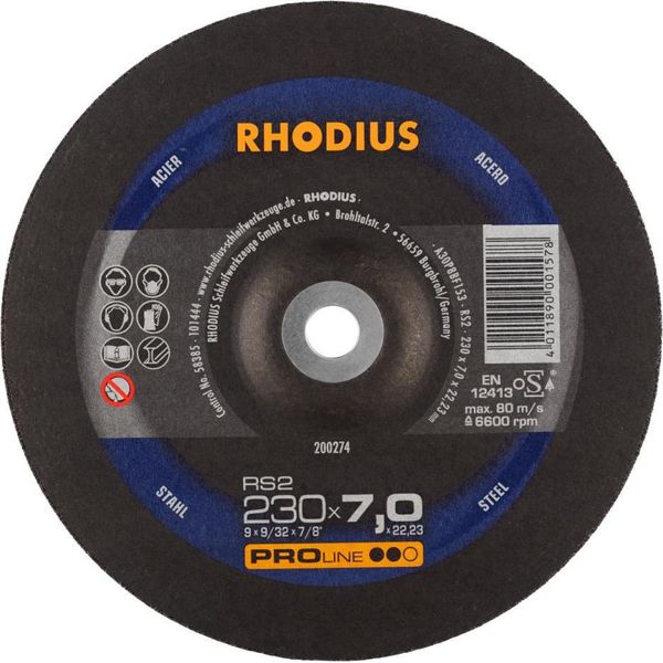 Rhodius 200274 RS2 Grinding Disc (Off-Set) Diameter 230 Mm Bore Diameter 22.23 Mm Steel 1 Pc(S)-image