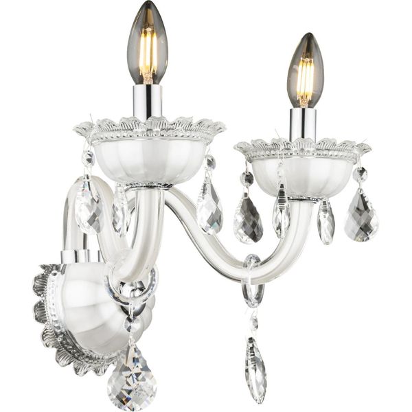 Globo Lighting Applique In Metallo Bianco, Vetro, Cristalli K5 Chiari, Lxh: 580X360Mm, Al: 280Mm, Escl. 2X E14 40W 230V-image