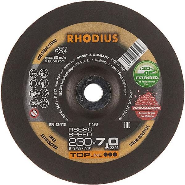 Rhodius Topline RS580 Extended Disco Abrasivo 230 X 7,0 X 22,23 Mm 10 Pz-image