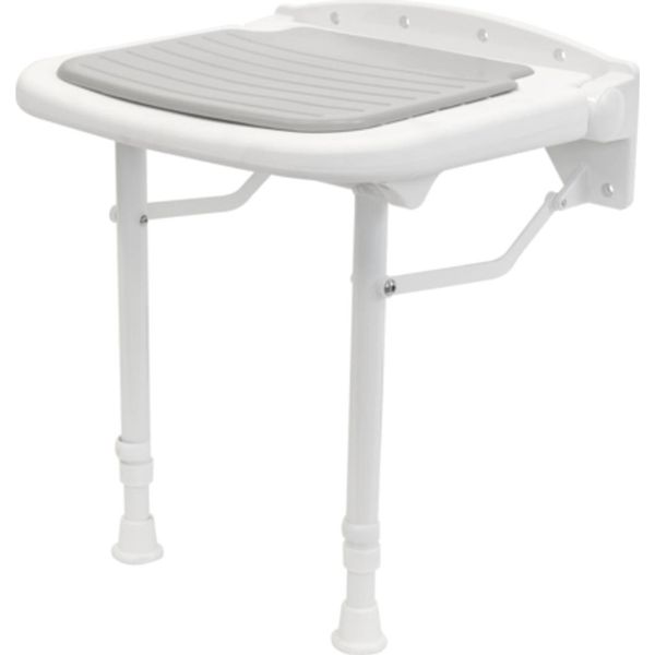 Alberts 140366 Sedile Imbottito Con Piedini Di Appoggio, Regolabile In Altezza, In Plastica, Bianco Con Rivestimento Grigio, 380 X 370 Mm-image