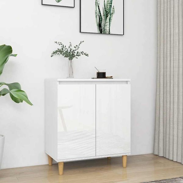 Vidaxl Credenza Con Gambe In Legno Massiccio Bianco Lucido 60X35X70 Cm-image