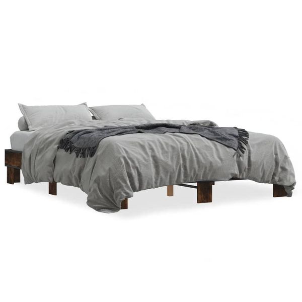 Vidaxl Struttura Letto In Rovere Affumicato 150X200 Cm Materiale A Base Di Legno E Metallo-image