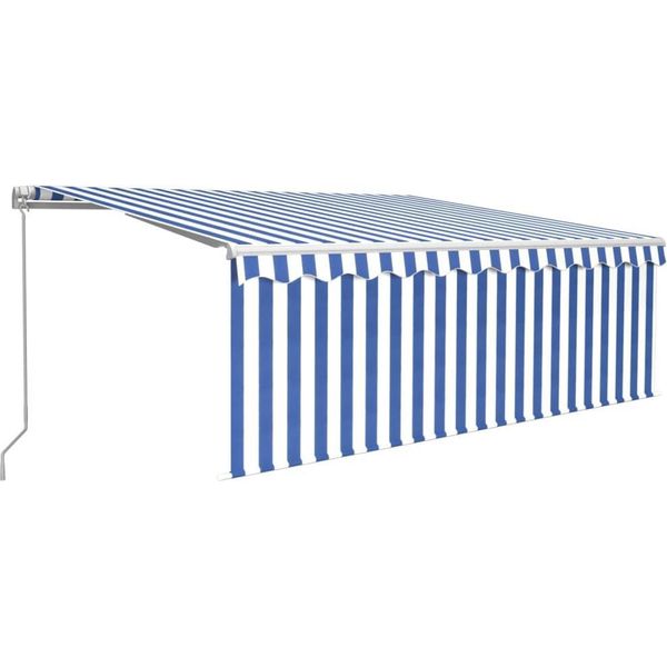 Vidaxl Tenda Da Sole Manuale A Scomparsa Con Tenda A Rullo E Led 4,5X3 M Blu E Bianco-image