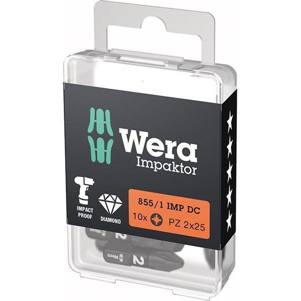Wera Bit Impactor 1/4" Din 3126 C6.3 Pz2X25Mm Confezione Da 10 , 05157621001"-image