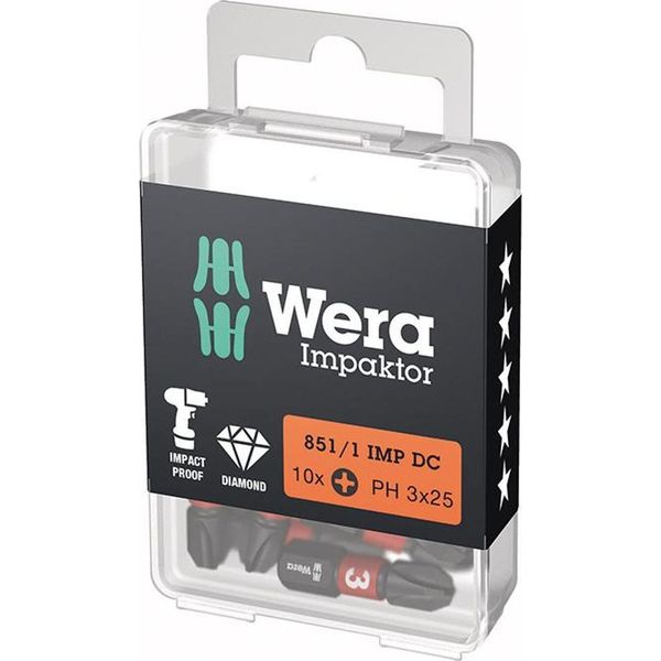 Wera Bit Impactor 1/4" Din 3126 C6.3 Ph3X25Mm Confezione Da 10 , 05157617001"-image