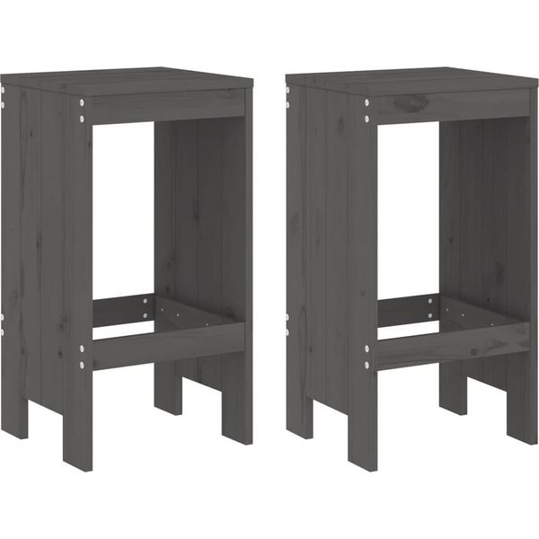 Sgabello Da Bar 2 Pz. Grigio 40X36X75 Cm In Legno Di Pino Massiccio-image