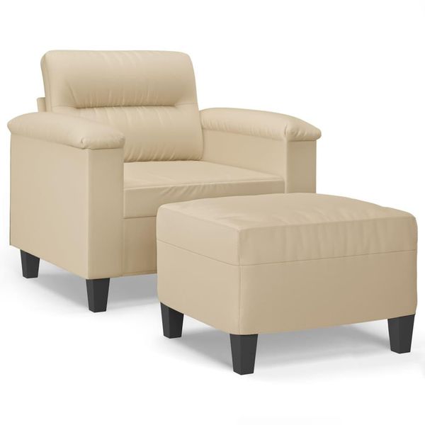 Vidaxl Poltrona Con Poggiapiedi Crema 60 Cm In Tessuto Microfibra-image