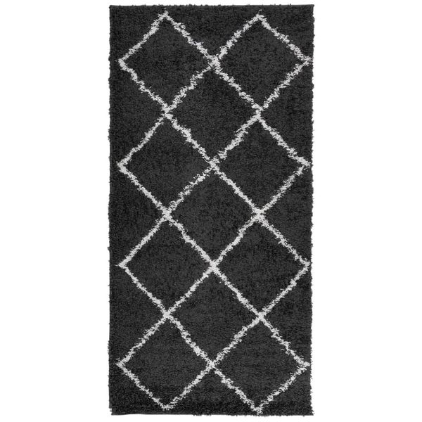 Vidaxl Tappeto Shaggy Pamplona A Pelo Alto Moderno Nero Crema 100X200Cm-image