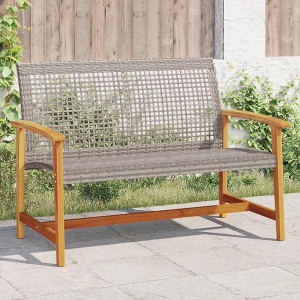 Panchina Da Giardino Grigia 112 Cm In Poly Rattan E Legno Di Acacia-image