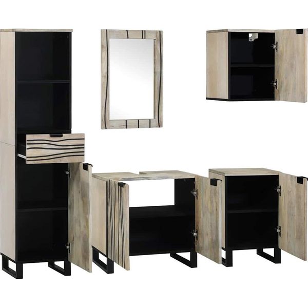 Vidaxl Set Di Mobili Da Bagno Con Ripiano 5 Pezzi In Legno Noce Marrone-image