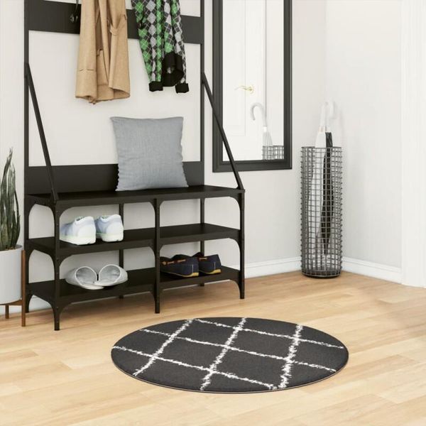 Vidaxl Tappeto Shaggy Pamplona A Pelo Alto Moderno Nero Crema Ø 80 Cm-image