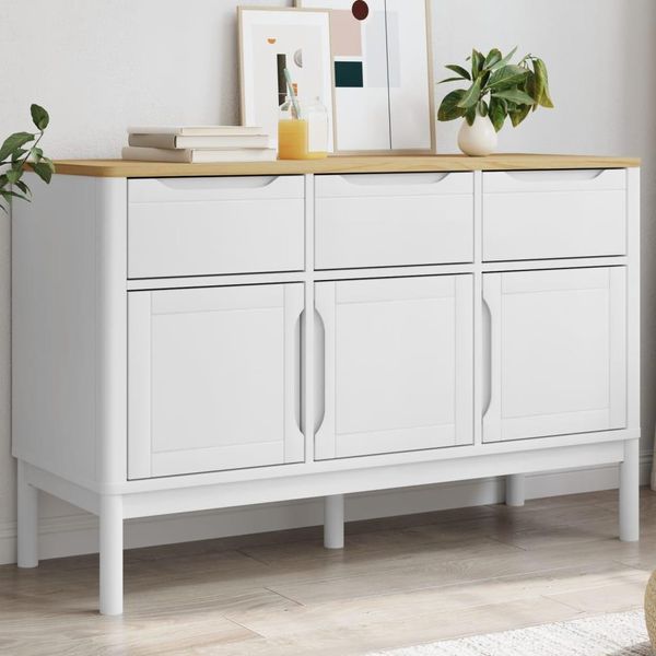 Vidaxl Credenza Floro Bianco 114X43X74 Cm In Legno Di Pino Massiccio-image