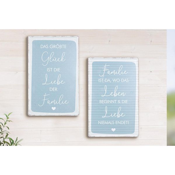 Gilde Schild, Rechteckig, "Living"", Spruch, Gepunktet, Gestreift, Metall, Blau, Ve 6, 2 StüCk Wie Abgebildet,, B. 19 Cm, H. 30 Cm 51834"-image