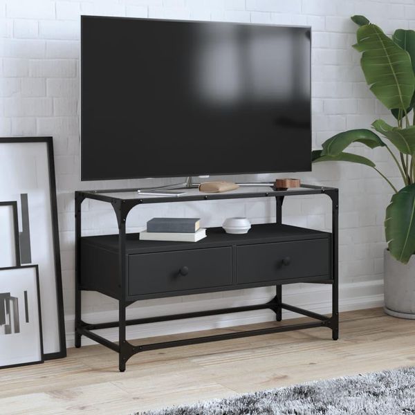 Mobile Tv Con Piano In Vetro Nero 80X35X51 Cm Materiale In Legno-image