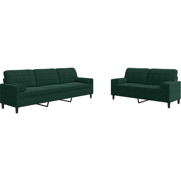 Vidaxl Set Di Divani A 2 Pezzi Con Cuscini E Imbottiture In Velluto Verde Scuro-image