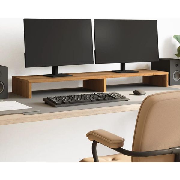 Vidaxl Supporto Per Monitor Quercia Artigianale 100X27X10 Cm Materiale A Base Di Legno-image