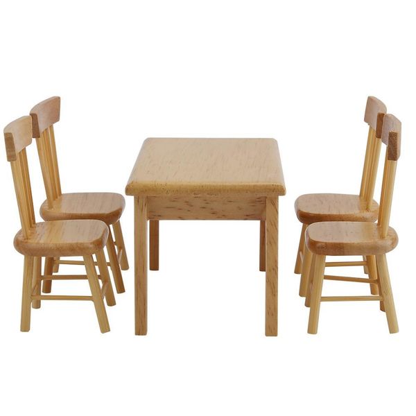 Set Per Sala Da Pranzo Da 5 Pezzi Con Tavolo E Sedie, Scala 1:12, Mobili In Miniatura Per Casa Delle Bambole, Regalo Per Bambini (Colore Legno)-image