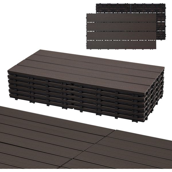 Aopunly Wpc 6X Piastrelle Per Terrazze In Legno á 60 X 30 X 2,2 Cm, Marrone Scuro, 1M² Piastrelle Wpc Click, Piastrelle Per Balconi Resistenti Alle Intemperie-image