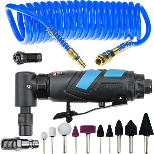 Smerigliatrice Pneumatica Angolare Stix STT-R12 Con Accessori E Tubo Aria A Spirale Inpoliuretanoda 5 M 12/8 Mm-image