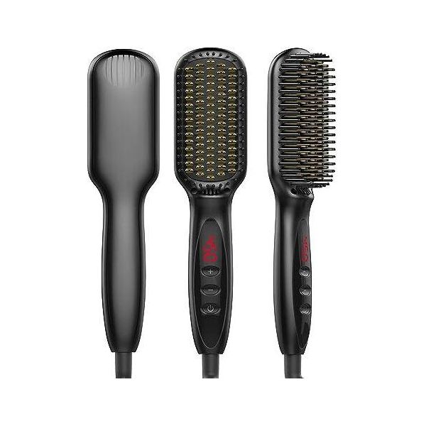 Piastra E Spazzola Per Capelli 2 In 1, Piastra Elettrica In Ceramica A Riscaldamento Più Rapido (120-230 °C), Display Lcd, Spegnimento Automatico-image