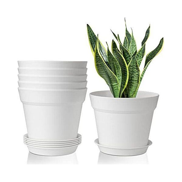 T4U 19 Cm Vaso Di Plastica Per Fiori, Set Di 6 Vasi Per Piante Erbacee Con Fori Di Drenaggio Multipli, Pianta Rotonda Da Balcone Per Piante Grasse K-image