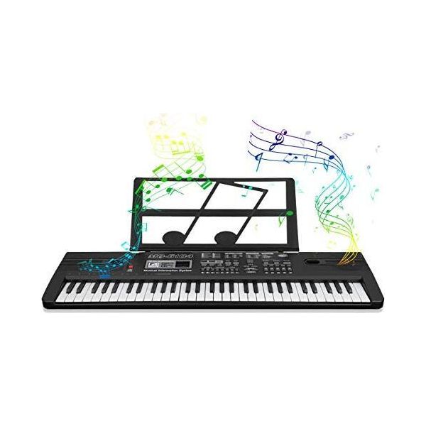 Tastiera Pianoforte 61 Tasti, Digitale Elettronico Principiante Microfono Portatile Ragazzi Ragazze-image