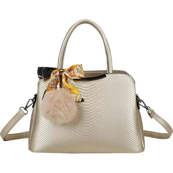 Gallantry, Borsa Da Donna In Simil-Serpente Con Foulard E Pompon Decorativi, Oro-image