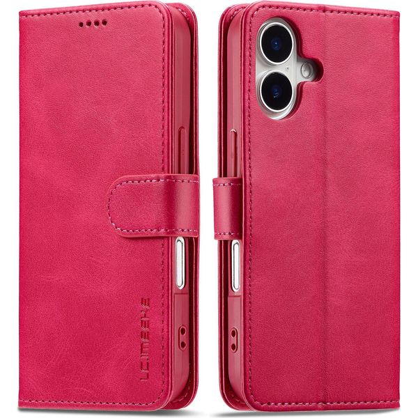 Custodia Per Iphone 17 Custodia Flip In Pelle Con Chiusura Magnetica E Supporto, Custodia Protettiva Rosa Caldo-image