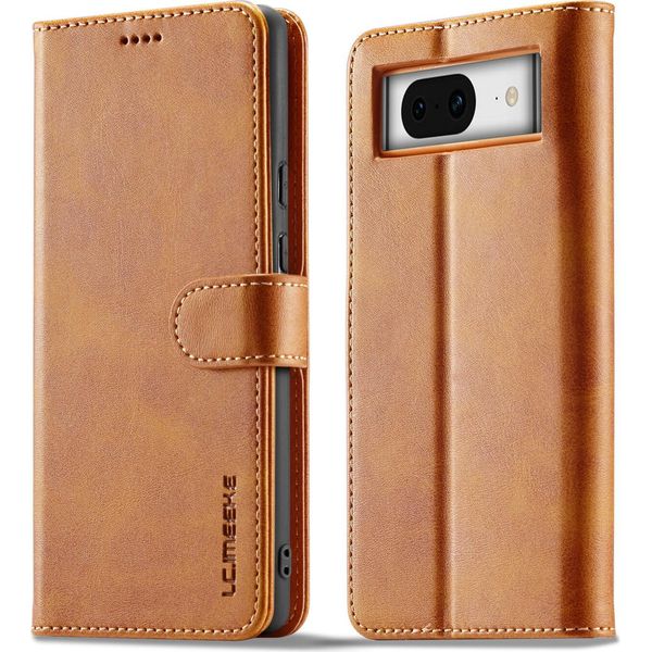 Custodia Per Google Pixel 8A In Pelle Con Chiusura Magnetica E Supporto, Custodia Protettiva Giallo-image