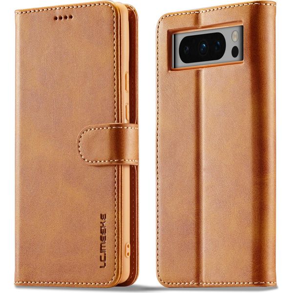 Custodia Per Google Pixel 8 Pro In Pelle Con Chiusura Magnetica E Supporto, Custodia Protettiva Giallo-image