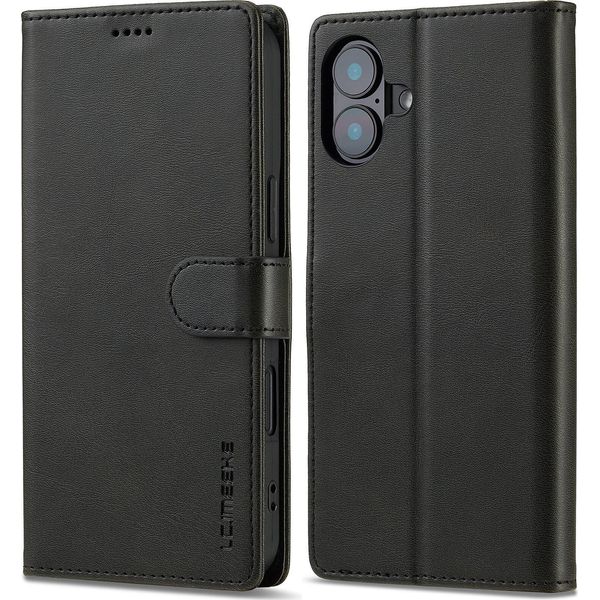 Custodia Per Iphone 16 Plus Custodia Flip In Pelle Con Chiusura Magnetica E Supporto, Custodia Protettiva Nera-image