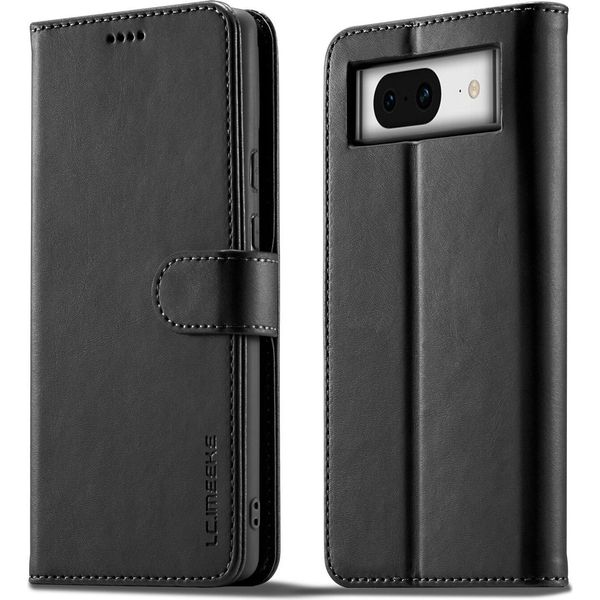 Custodia Per Google Pixel 7A In Pelle Con Chiusura Magnetica E Supporto, Custodia Protettiva Nera-image