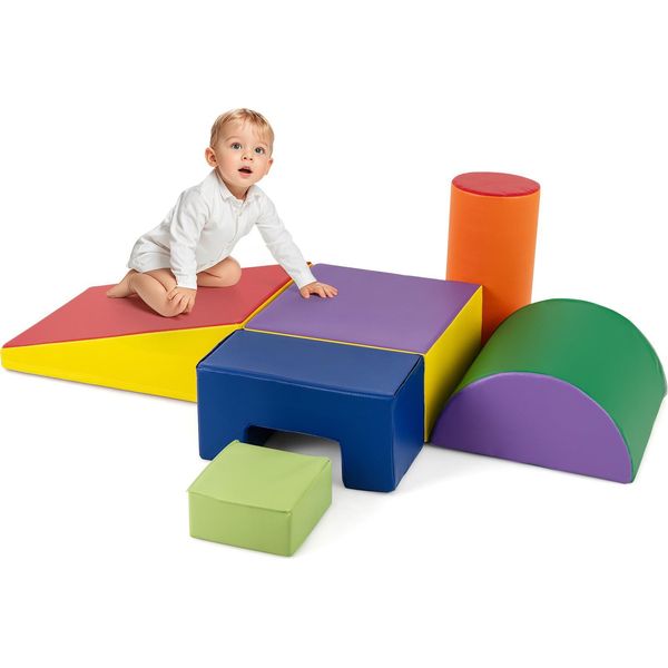 Costway 6 Pcs. Blocchi Da Costruzione In Schiuma, Blocchi Da Costruzione Giganti, Blocchi Da Costruzione In Schiuma Morbida, Blocchi Da Costruzione Grandi Multicolore, Blu+Viola-image