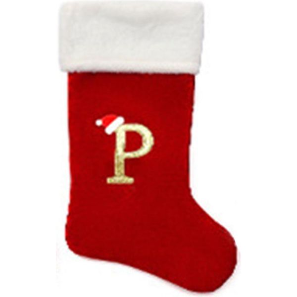 Inf Calza Natalizia Rossa In Velluto Con Lettera P - Decorazione Personalizzata-image