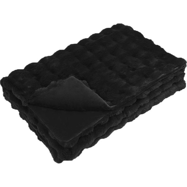 Vidaxl Coperta In Pelliccia Sintetica Di Coniglio Nera 240 X 270 Cm Poliestere-image