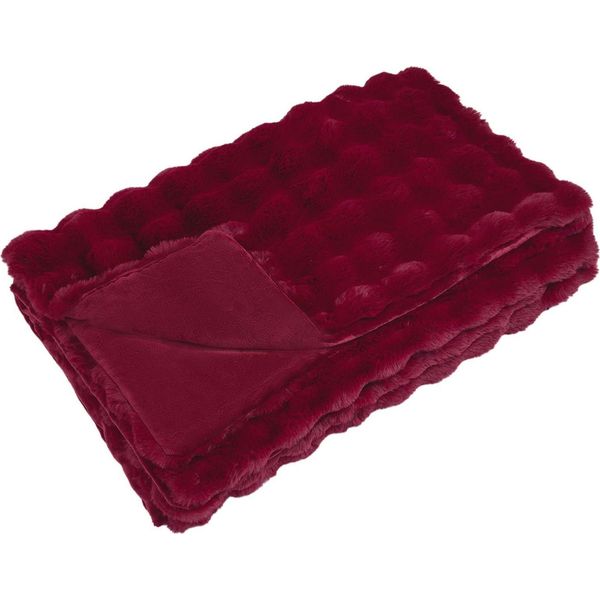 Vidaxl Coperta In Pelliccia Di Coniglio Bordeaux Rosso 220 X 240 Cm-image