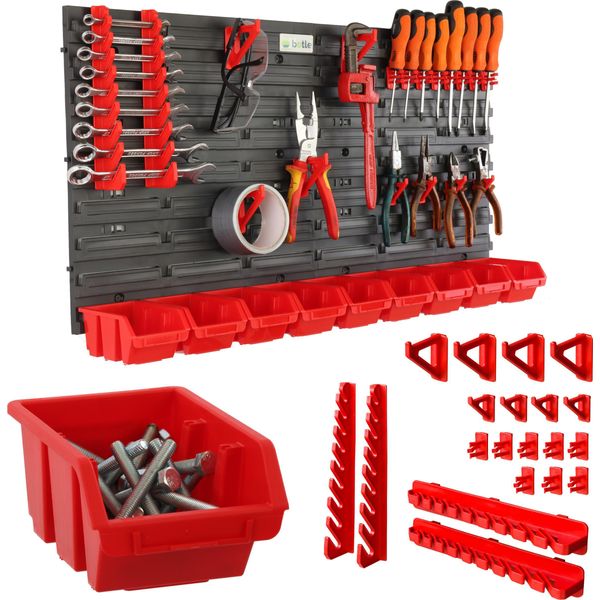 Pannello Porta Attrezzi + 9 Scatole E Supporti 77X39 Cm Per Officina Garage-image