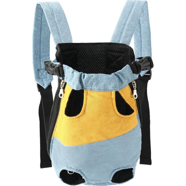 Inf Zaino Portatile Anteriore Per Animali Domestici Piccoli Cani E Gatti - Blu E Giallo M-image